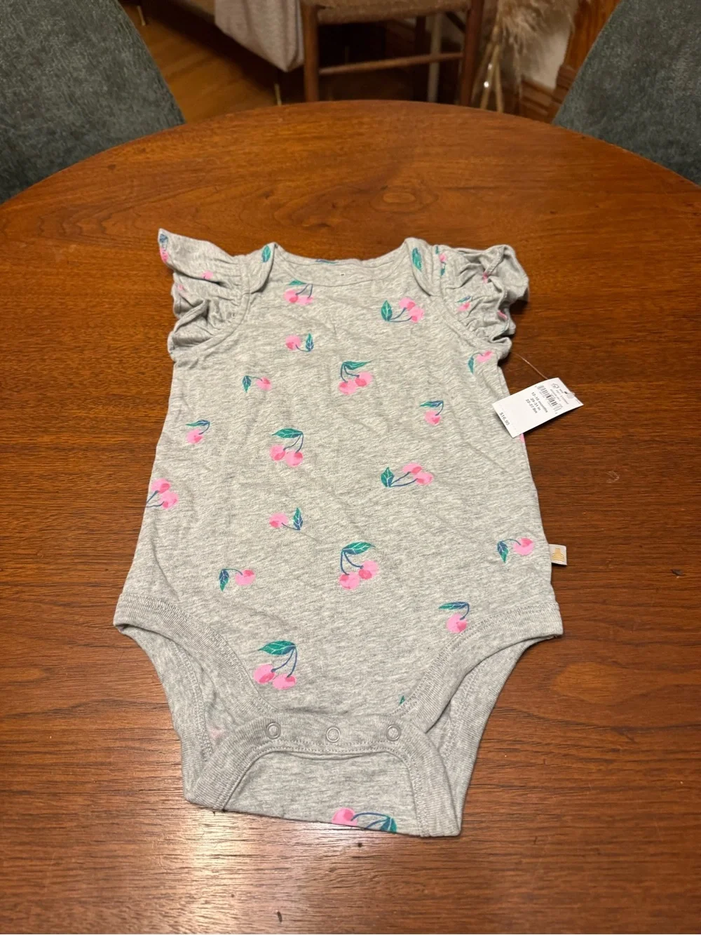 GAP Gray Bodysuit with Pink Cherry Print